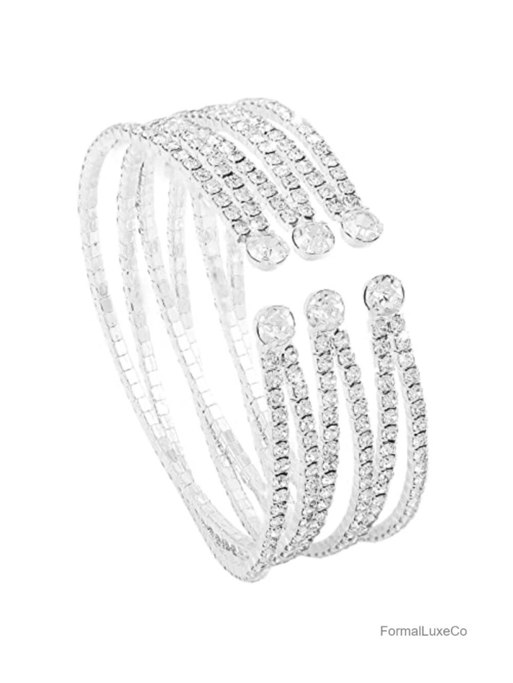 Crystal Rhinestone Cuff Bracelet Adjustable Hypoallergenic Wedding Bridal